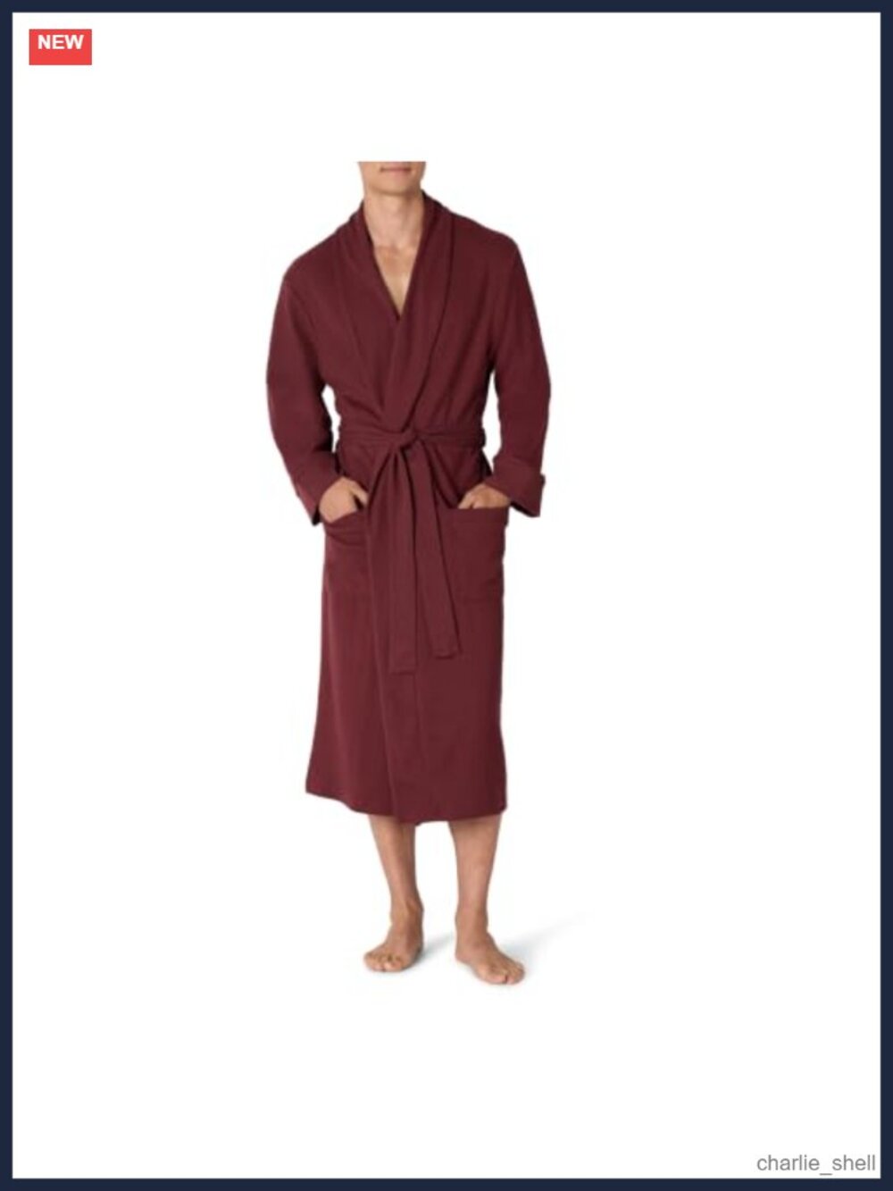 Men's Lightweight Cotton Waffle Robe, Mid-Length Lounger, Adjustable Belt,